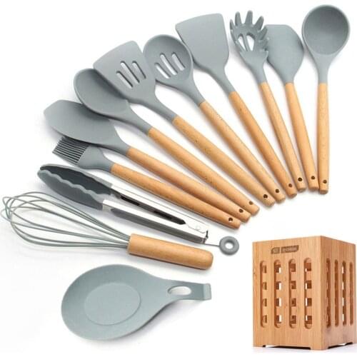 Silicone Cooking Utensils 11/12/13Pcs Kitchen Utensil Set Non-stick Spatula Wooden Handle with Storage Box Kitchen Appliances