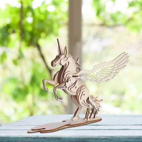 DIY Licorne Model Kits Wooden Model Building Block Kits for Adult Puzzle Game Raw Wood Kids Early Educational Toy