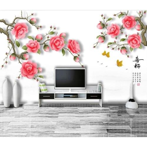 WDBH Custom mural 3d wallpaper Chinese red flower twig background home decor 3d wall murals wallpaper for living room walls 3 d