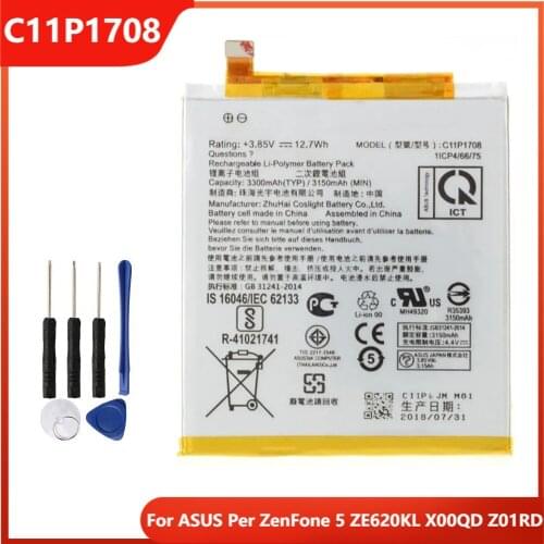 Original Phone Battery C11P1708 For ASUS Per ZenFone 5 ZE620KL X00QD Z01RD Authentic Replacement Rechargable Batteries 3300mAh