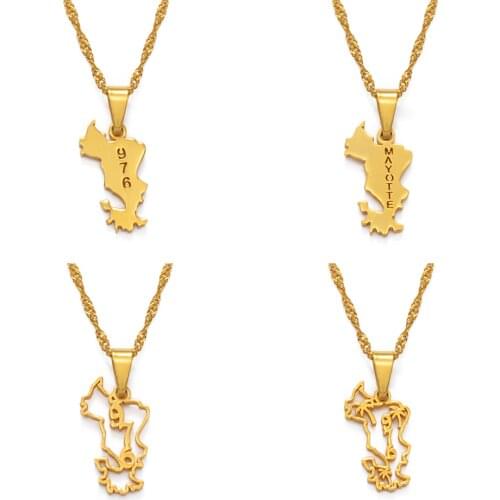 Anniyo Small Mayotte Pendant Necklaces for Women Girls Mamoudzou Mahore Jewelry #146521