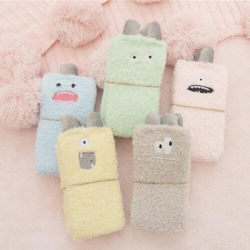 PEONFLY Embroidery Monster Thickening women cotton Keep Warm Sleep funny cute Socks female hosiery Winter kawaii 5pairs/lot