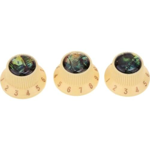 Musiclily Pro Plastic Metric Size Abalone Top Strat Knobs for Squier ST Style Guitar, Cream (Set of 3)