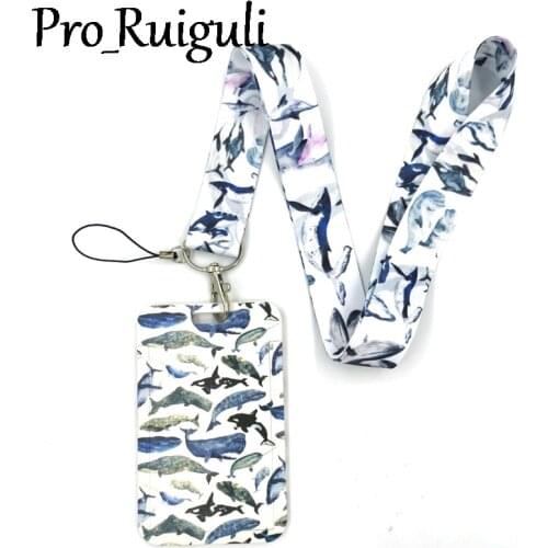 Ocean Marine Whale Lanyard Credit Card ID Holder Bag Student Women Travel Card Cover Badge Car Keychain Gifts Accessories