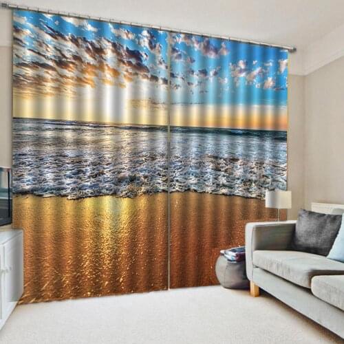 Seaside waves 3d curtains Window Blackout Luxury 3D Curtains set For Bed room Living room Office Hotel