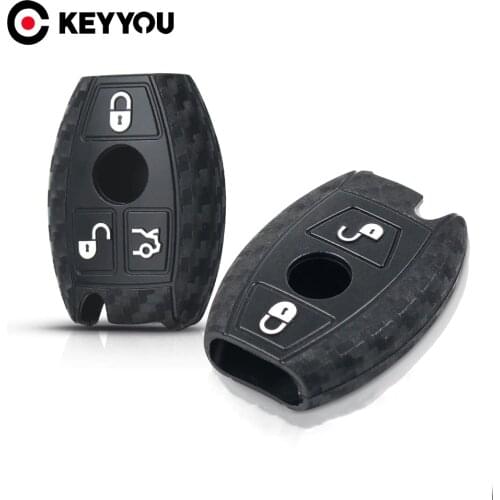 KEYYOU Carbon Silicone Car Remote Key Fob Case 2/3 Buttons Cover For Mercedes benz CLS CLA GL R SLK AMG A B C S Protective Shell