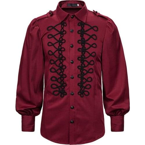 Medieval Men Tops Vintage Punk Blouse Knight Warrior Gothic Costume European Palace Flower Lantern Sleeve Dress Shirts