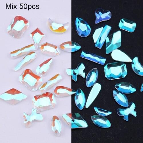 Swarovsky 50Pcs/Pack Nail Art Rhinestones Mix Shape Glass Colorful AB Stones For 3D Nails Decoration DIY Nails art Decoration