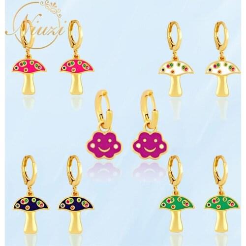 Korea Style Cute Fine Womens Earrings Colorful Zircon Mushroom Shape Fashion Girl Earring Blue White Clouds Pendant Ear Jewelry