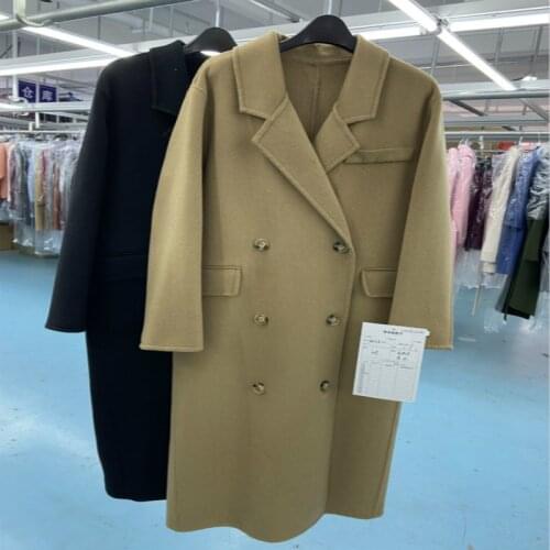 Winter 2021 Korean Handmade Double Breasted Suit Collar Long Black Loose Plus Size 100% Wool Coat Women Woolen Overcoat