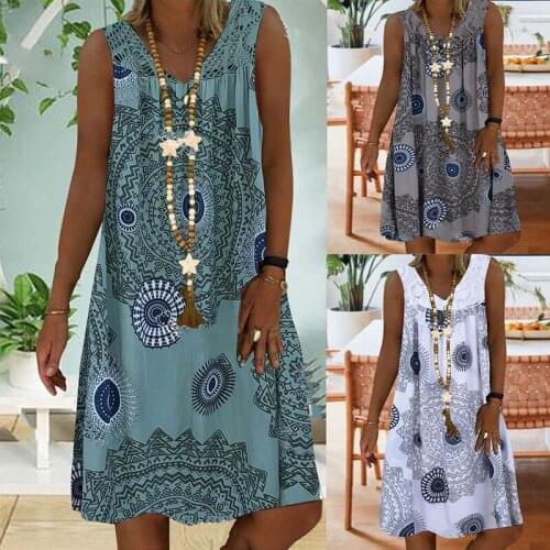 Large Size Womens Summer New Lace Stitching Printing Deep V-neck Sleeveless Dress