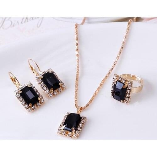 1Set Crystal Necklace Earrings Ring Set For Women Jewelry Sets Christmas Gifts