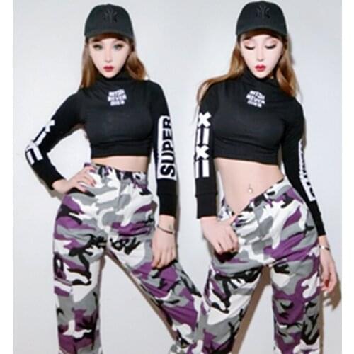 2PCS/SET Girl Women Group Camouflag Modern Hip Hop Dancing Top+Pants Costume Stage Club Performance Wear Jazz Dance Clothing