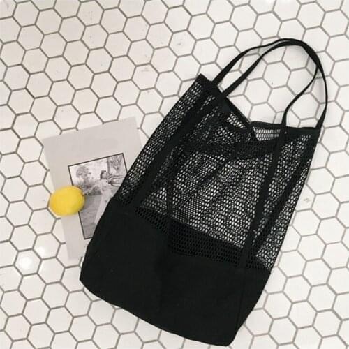8PCS / LOT Nets Shopping Bag Reusable Eco Fashion Big Capacity Tote Beach Bag Girls Pure Color Simple Handbag