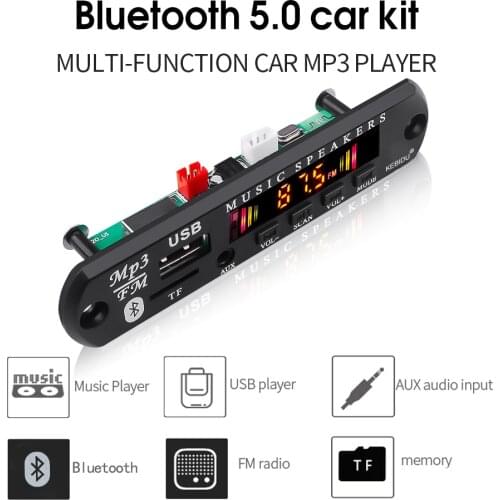 Car Bluetooth 5.0 Radio Mp3 decoder Board Panel FM Module TF Card 3.5mm USB AUX Music adapter 5V-12V
