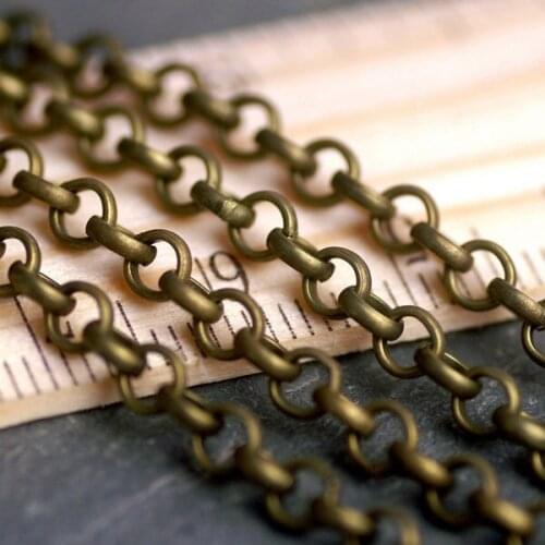 Free shipping!!!!50M/lot Bronze Tone Round Link Rolo Chains 3.8mm