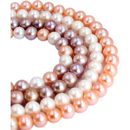 Free Shipping 8-9mm Round White Pink Purple Natural Freshwater Pearl Jewelry DIY Beads Strand 14"