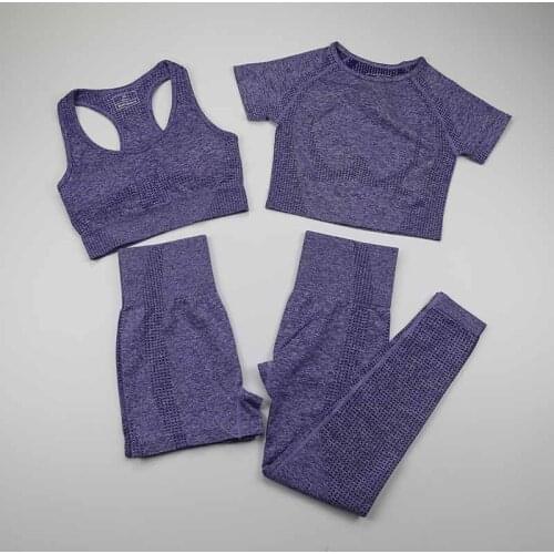 Seamless Leggings+Short Sleeve Crop Top+Sports Bra+Sport Shorts 4 Pieces Yoga Set Sports Wear For Women Gym Clothing Sports Suit