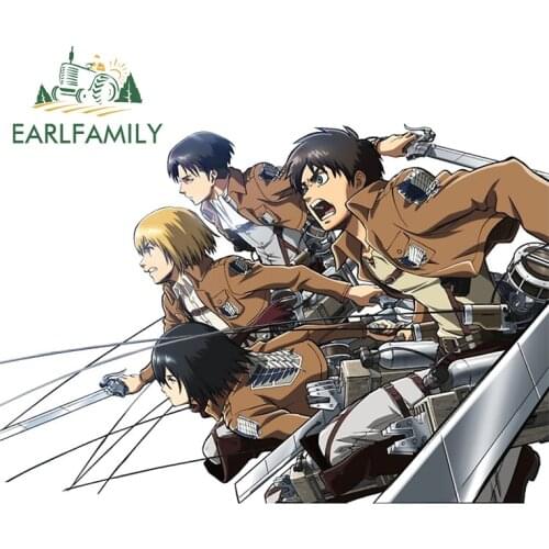 EARLFAMILY 13cm x 9.3cm Anime Auto Car Stickers for Attack On Titan Character Vinyl Creative for JDM GTR Wall Laptop Decal Wrap