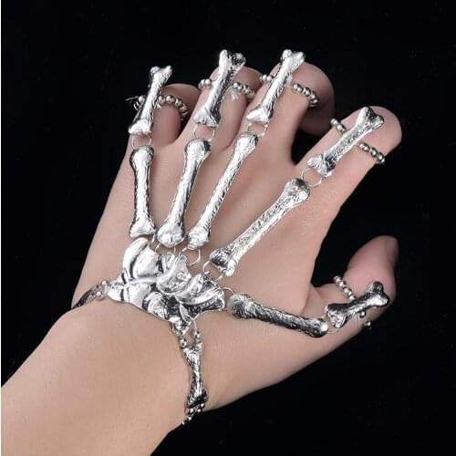 Punk Gothic Skull Bracelet Hand Bone Bangles Flexible Metal Bracelets For Women Men Nightclub Party Hip Hop Jewelry