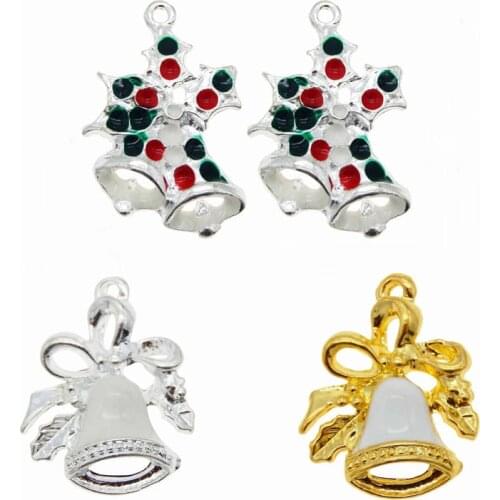 Julie Wang 5pcs Enamel Christmas Jingle Bell Charms Alloy Gold Silver Color For Jewelry Making Xmas Hanging Craft Findings