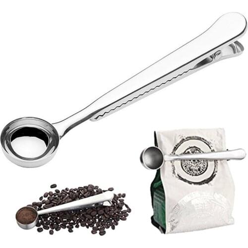 Coffee Spoon Small Multifunctional Stainless Steel Coffee Milk Spoon with Sealing Clip