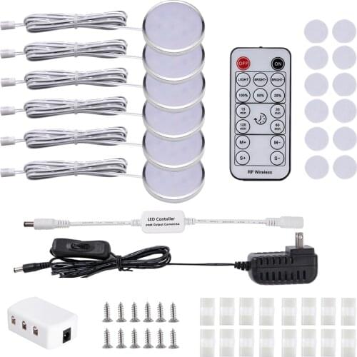 LED 4/6/10/12 Pack Under Cabinet Light kit Dimmable wireless RF Remote Controlled lighting for Under Shelf Furniture Book Case