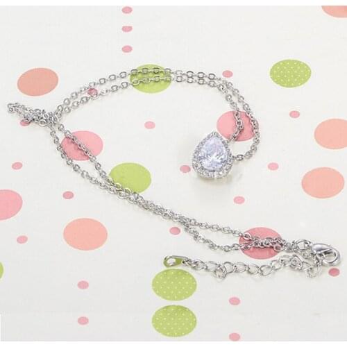 Garilina Best Selling Womens Jewelry White Zircon Silver Color pendant Wholesale Simple Angel Tear Necklace Jewelry AP2135
