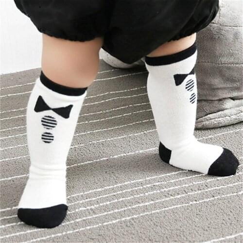 Cute Baby Socks Boys Girls Accessories Newborn Kids Knee High Socks Cotton Long Tube Socks White Kids Footwear Hosiery Bowtie