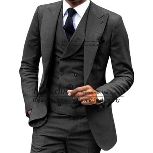 Black Mens Suit 3 Pieces Double-breasted Vest Formal Business Slim Fit Notch Lape Tuxedos For Wedding ( Blazer+Vest+Pants )