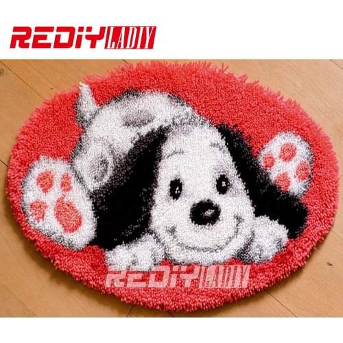 3D Latch Hook Rug Kits DIY Needlework Unfinished Crocheting Rug Yarn Cushion Mat Embroidery Carpet Rug Playful Puppy Home Decor