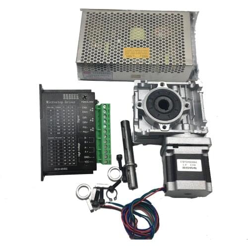 Nema23 1.2NM 56MM Stepper Motor Turbine Worm Gearbox RV30 10:1 Speed Reducer 5.6A TB6600 Drive + DC 24V 200W Power Supply Kit