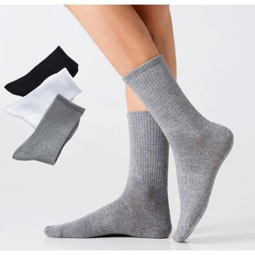 Socks Men Solid Color Cotton Business Casual Breathable Spring Winter Warm Male Long High Tube Crew Socks Black White Gray Sox