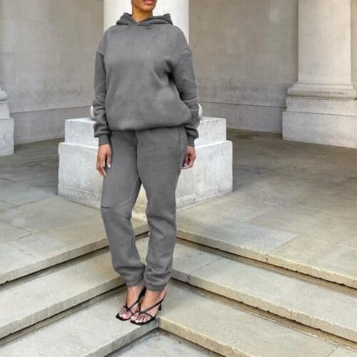 Solid Hoodie Casual Pant Casual Fashion Pant Suit Loose Long Sleeve Autumn Hoodie Elastic Waist Pant 2021 Women Leisure Suit