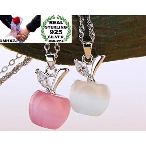 OMHXZJ Wholesale European Fashion Woman Girl Party Gift Pink Green Opal Apple AAA Zircon 925 Sterling Silver Pendant Charm CA40