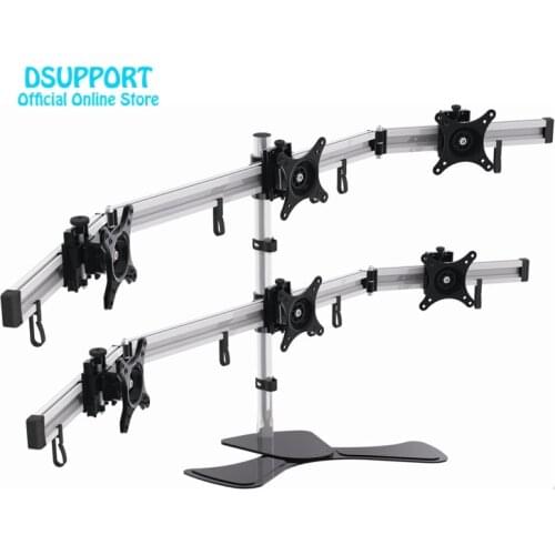 15-27" Aluminum Alloy 6 Screen LCD TV Mount Free Lifting Sliding Full Motion 6 screen Monitor Holder Desktop Stand