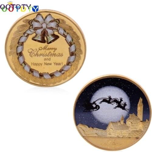 Gold Plated Merry Christmas And Happy New Year Commemorative Challenge Coin Gift