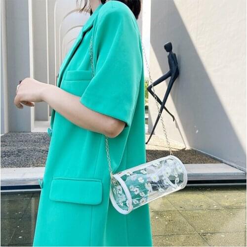 2021 New Transparent Bags Simple Portable Shoulder Bag PVC Crossbody Cylindrical Purses and Handbags Summer for Womens Flowers