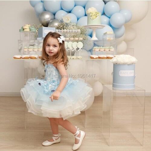 New Luxury Little Girls Birthday Dresses Sheer Neck Puffy Flower Girls Dresses Pageant Gown Custom Made AG0376