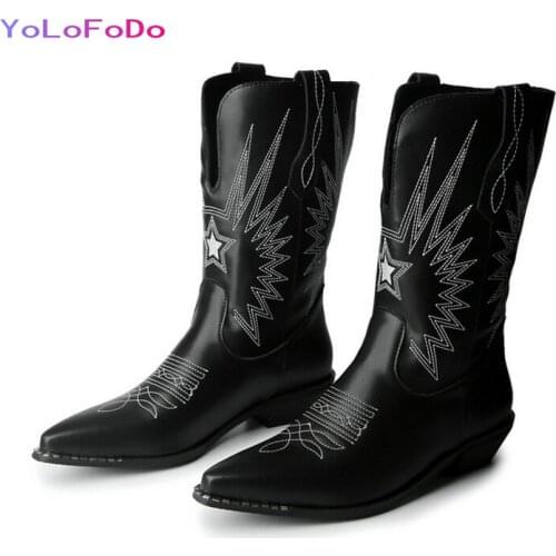 Plus Size 34-43 Faux Leather Women Western Boots High Quality 2021 Winter Ankle Boots Pointed Toe Square Heel Womans Shoes