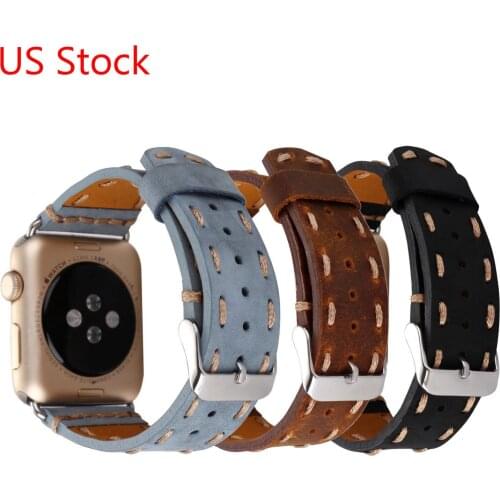 Retro Handmade Genuine Leather Strap for Apple Watch Series 3 2 1 Band Vintage Thread Bracelet for iWatch 38mm 42mm Watchbands