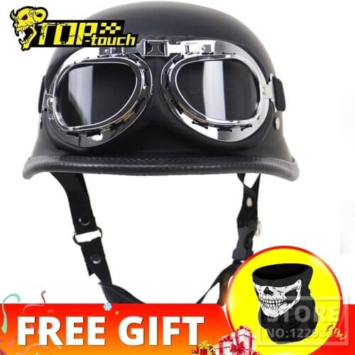 Retro Vintage Motorcycle Helmet German Leather Casco Moto Motorcycle Open Face Half Helmet Chopper Biker Pilot DOT Size S-XXL