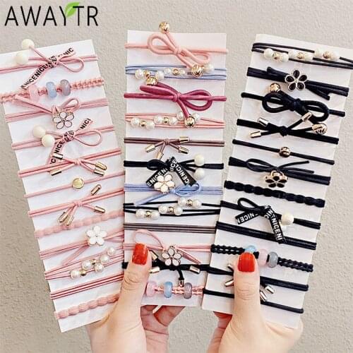 5/8PCS/Set New Women Girls Elegant Flower Pearls Bow Elastic Hair Bands Sweet Scrunchies Headband Rubber Bands Hair Accessories