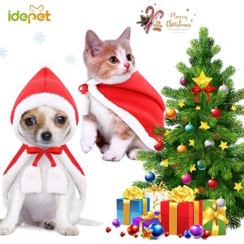 Pet Cat Christmas Cloak Cape Lamb Velvet for Dog Clothes Dress Up Hooded Cloak Winter Warm New Year Pet Shawl Cat Accessories 35