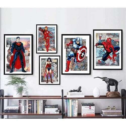 Marvel Avengers Captain America Iron Man Canvas Painting Cartoon Posters Prints Wall Picture for Kids Room Wall Art Decor Cuadro