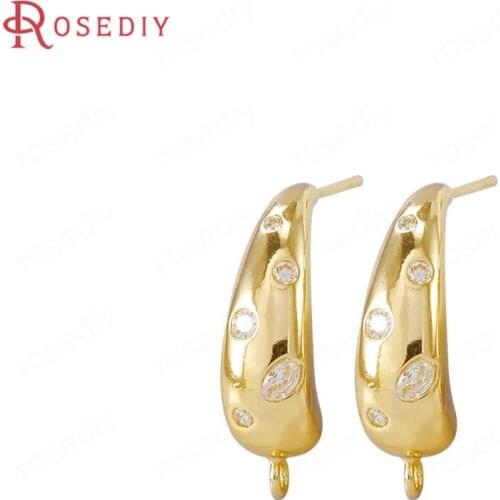 40530)2PCS 10x4MM 24K Gold Color Brass and Zircon Arc Stud Earrings Pins Earrings Jewelry Making Supplies Findings Accessories