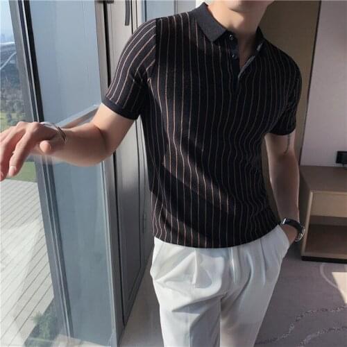Sunwang British style Summer Fashion stripe High Quality Polo Shirt for Men Short Sleeve Slim Fit Summer Social slim Tops Tees