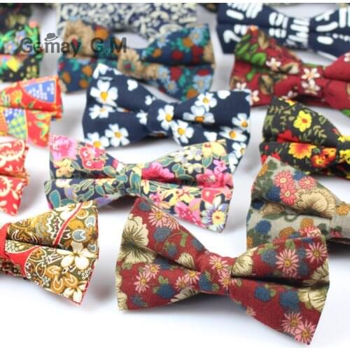Adjustable Formal Cotton Bow tie Vintage Floral Print Mens Bowties Butterfly Bowtie Tuxedo Bows For Groom Prom Party Gift