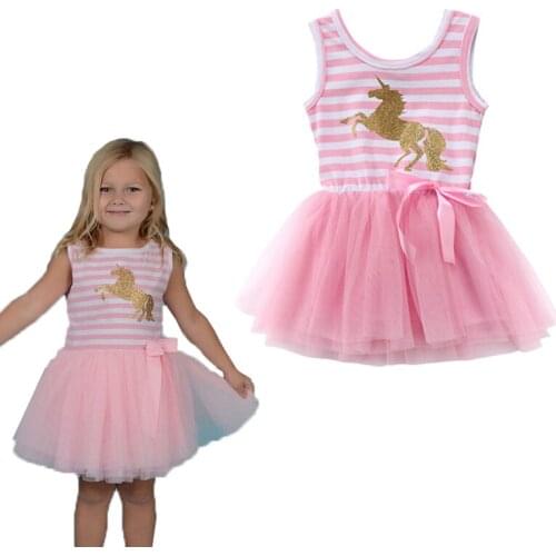 2018 Pretty Little Girl Baby Unicorn Tulle Dress Babies Summer Mesh Tutu Summer Sleevelss Party Dress