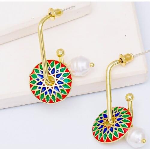 Vintage Long Geometric Flower Pattern Earrings for Women Bohemian Umbrella Earrings Party Enamel Fashion Jewelry Gift New